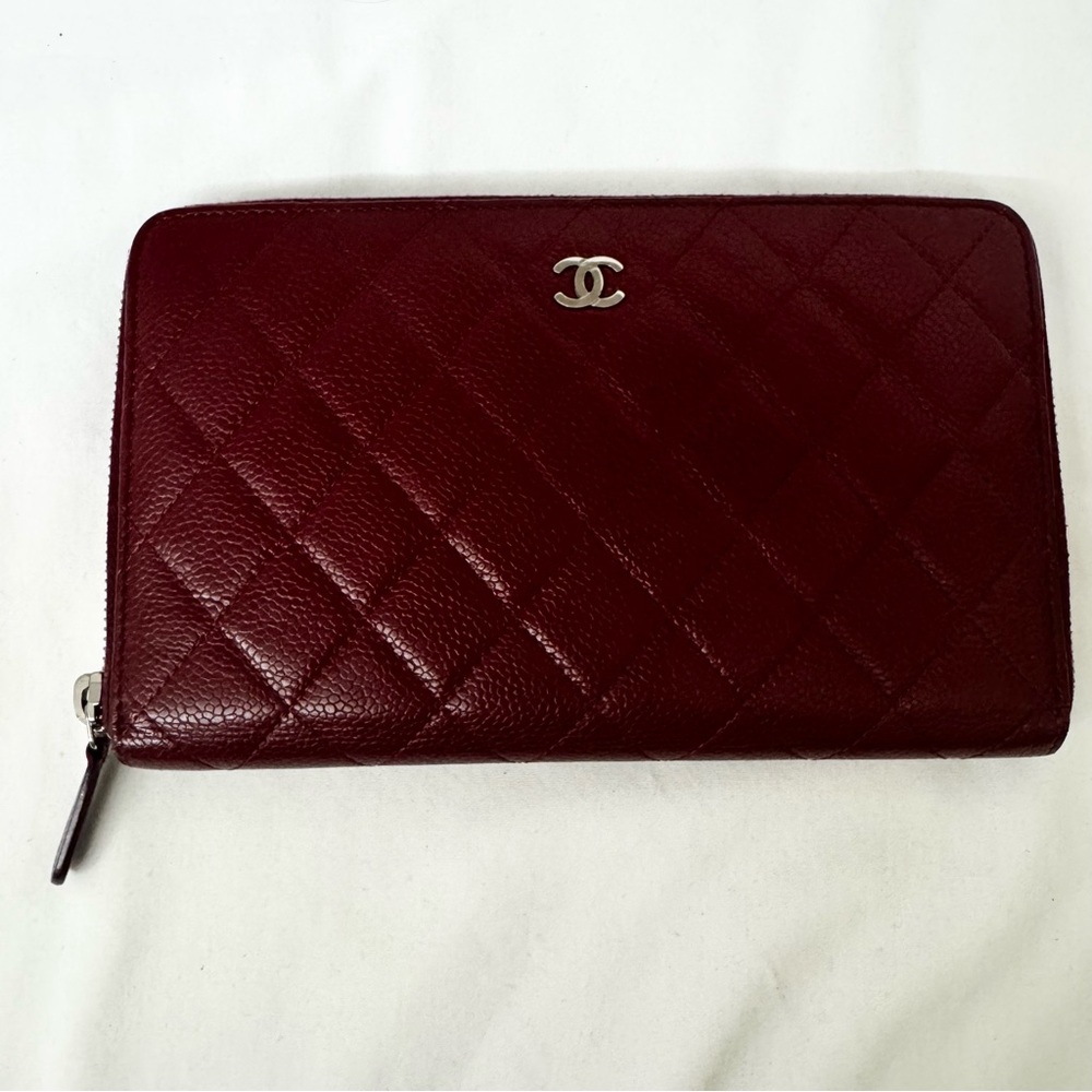 CHANEL Dark Red Quilted Oversized Wallet